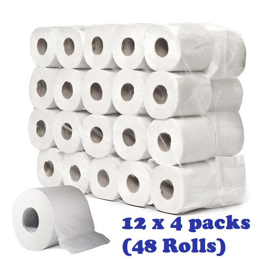 48 x 2 Ply Jumbo Toilet Roll Quilted Pure Soft 220 Sheets (12x4 Packs)