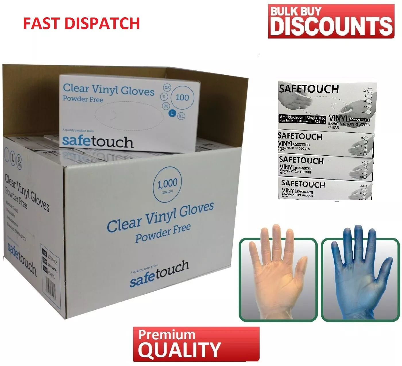 1000 Vinyl Clear Disposable Gloves Powder Free - Sizes L / M / XL