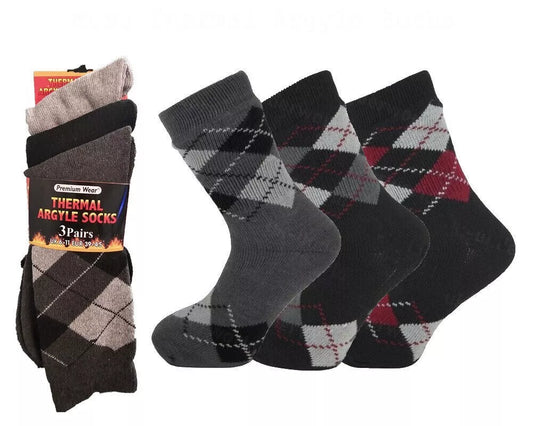 12 Pairs Men Gents Argyle Thermal Socks