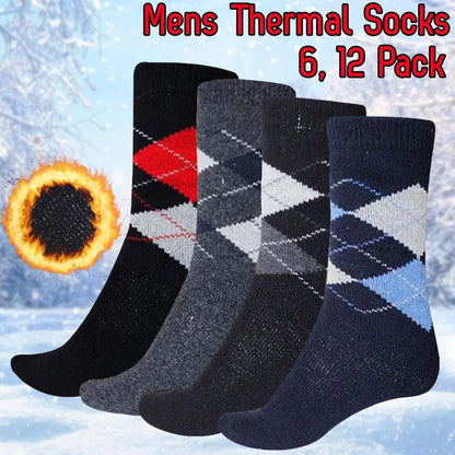 12 Pairs Men Gents Argyle Thermal Socks