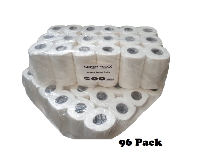 96 Jumbo Toilet Roll 2 Ply Pure Soft Quilted (24x4 Packs)