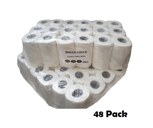 48 Pack Jumbo Toilet Roll 2 Ply Pure Soft Quilted (12x4 Packs)