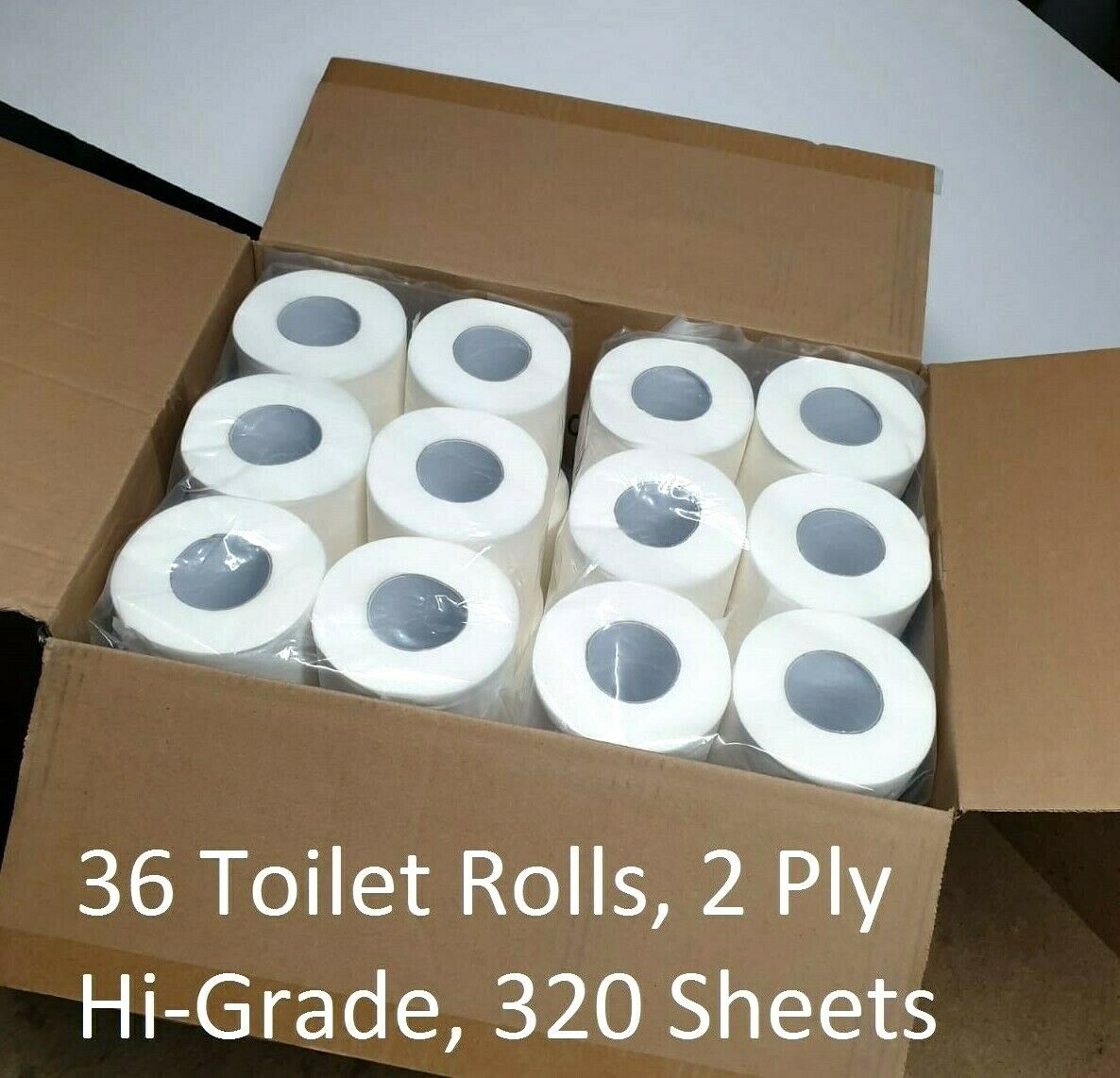 Box of 36 Jumbo Toilet Roll 2 Ply Hi-Grade 320 sheets