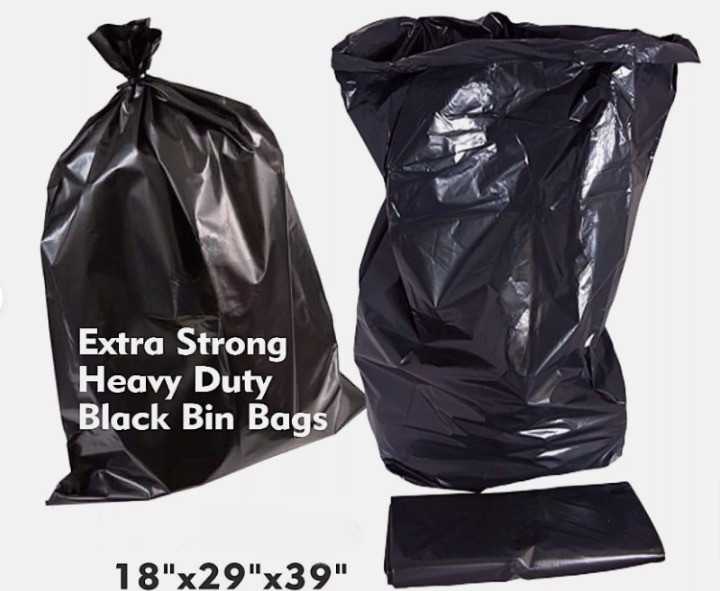 200 Extra Strong Heavy Duty Black Bin Refuse Bags 200 Gauge 18x29x39"