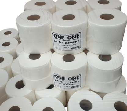 12 Mini Jumbo Toilet Rolls 2 Ply - Not Recycled