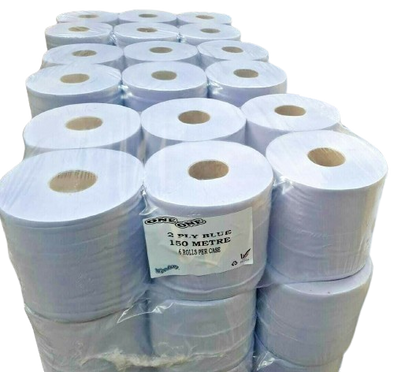 150 Meter - 2 Ply Blue Centrefeed Industrial Grade