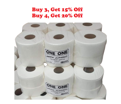 12 Mini Jumbo Toilet Rolls 2 Ply - Not Recycled