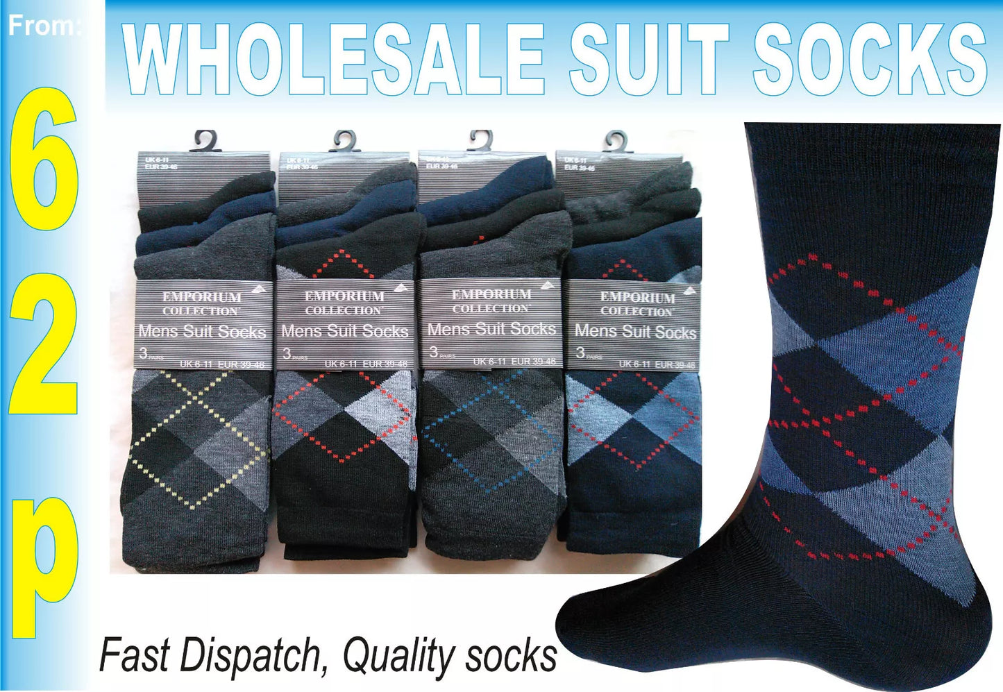 Men's Gents Argyle Dress Formal Casual Designer Suit Socks Wholesale Job Lot