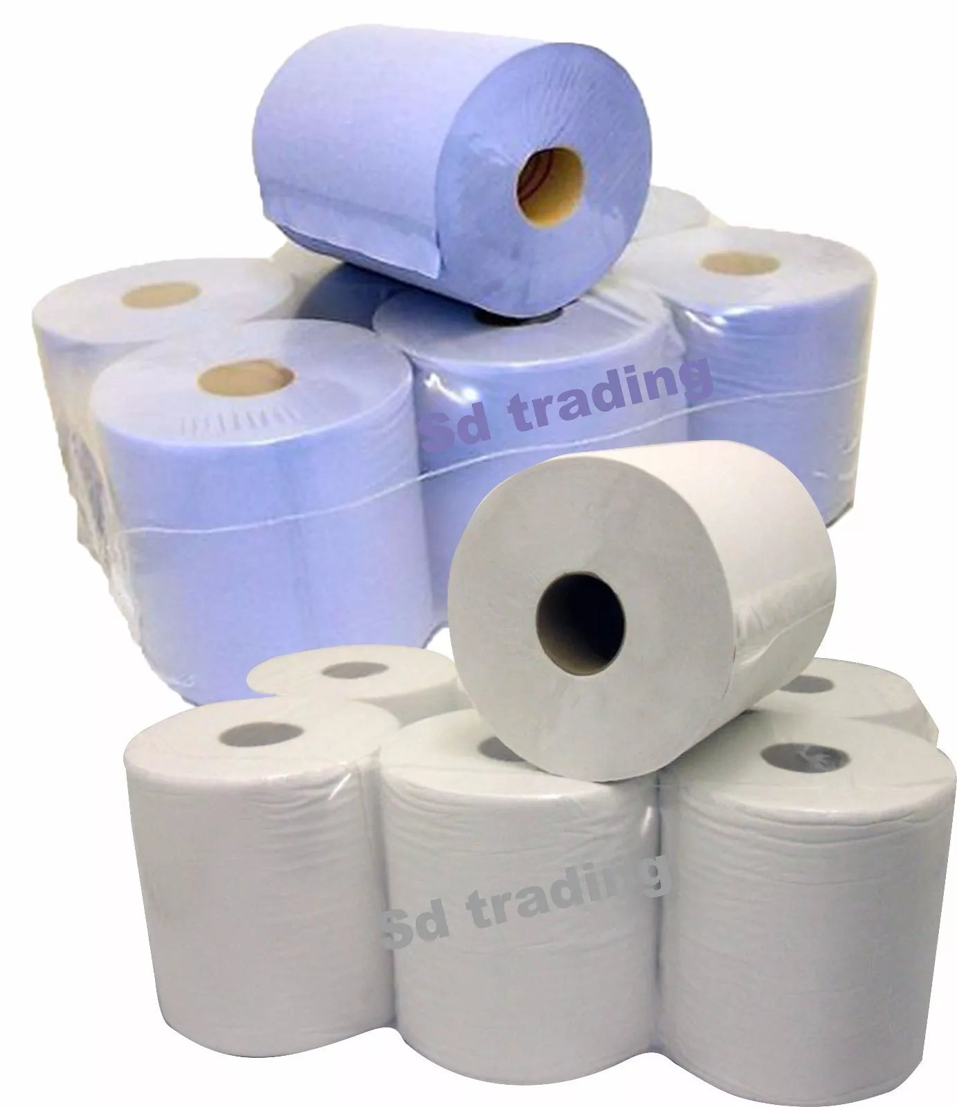 12 x White & Blue 150M 2 Ply Centrefeed Kitchen Roll Cleaning Paper