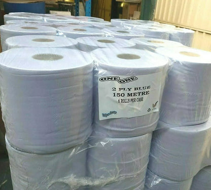 12 x Blue Roll 150M 2 Ply Industrial Centrefeed