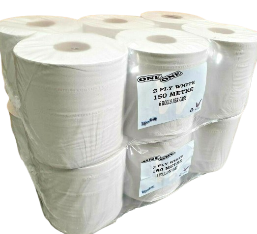 150 Meter - 2 Ply White Centrefeed Industrial Grade