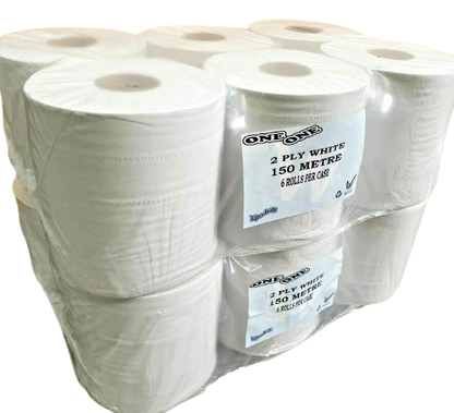 150 Meter - 2 Ply White Centrefeed Industrial Grade