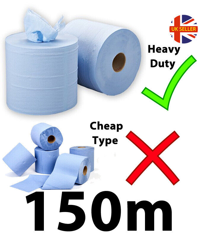 150 Meter 2 Ply Blue Centrefeed Industrial Grade