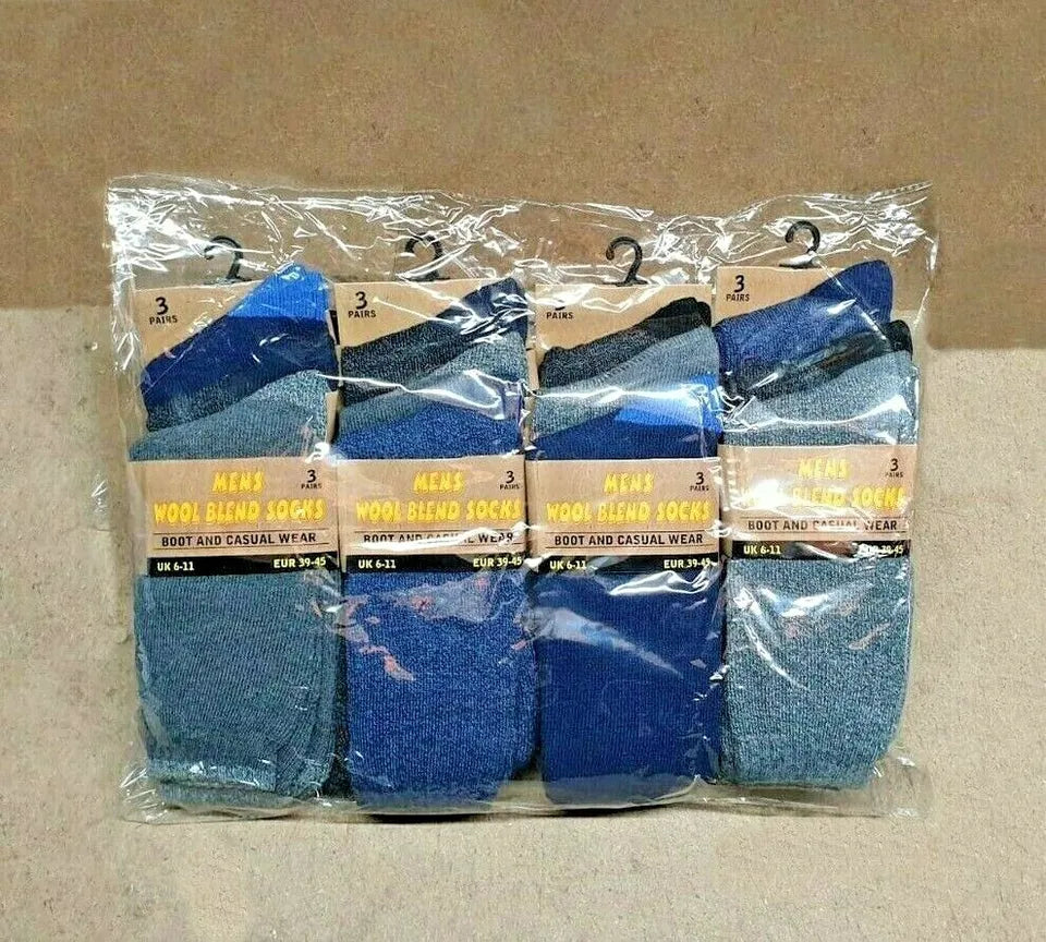 12 x Pairs Men Gents Wool Socks Thermal Warm Winter Work Boot Socks...