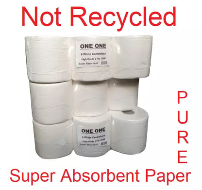 6 Pack 2 Ply White Centrefeed Rolls 150M Embossed