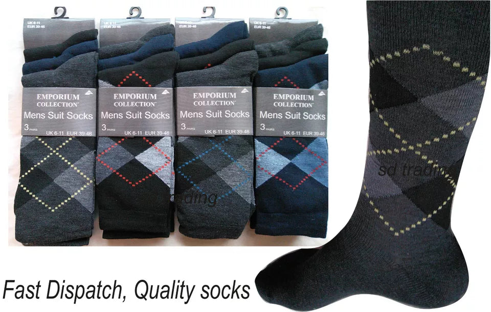 Men's Gents Argyle Dress Formal Casual Designer Suit Socks Wholesale Job Lot