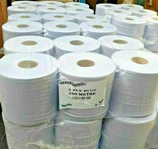 12 x Blue Roll 150M 2 Ply Industrial Centrefeed